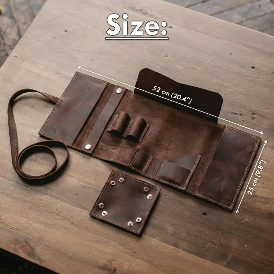 Leather Pipe Roll – Handmade Tobacco Pipe Case Organizer with Strap Closure, Travel Pipe Pouch Storage for Pipes & Accessories (Pipes Not Included), Brown