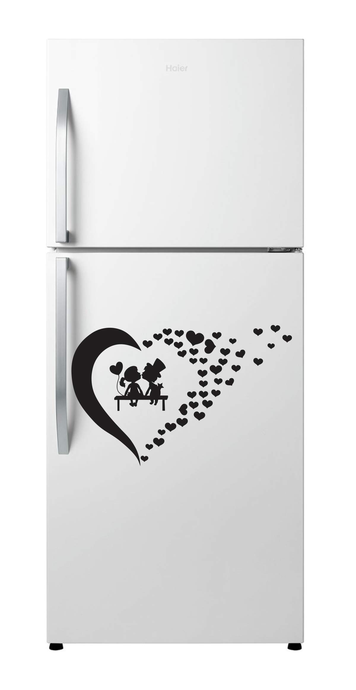Decor Villa Couple Heart Fridge Sticker & Wall Sticker (PVC Vinyl,Size- 71 cm x 45 cm)