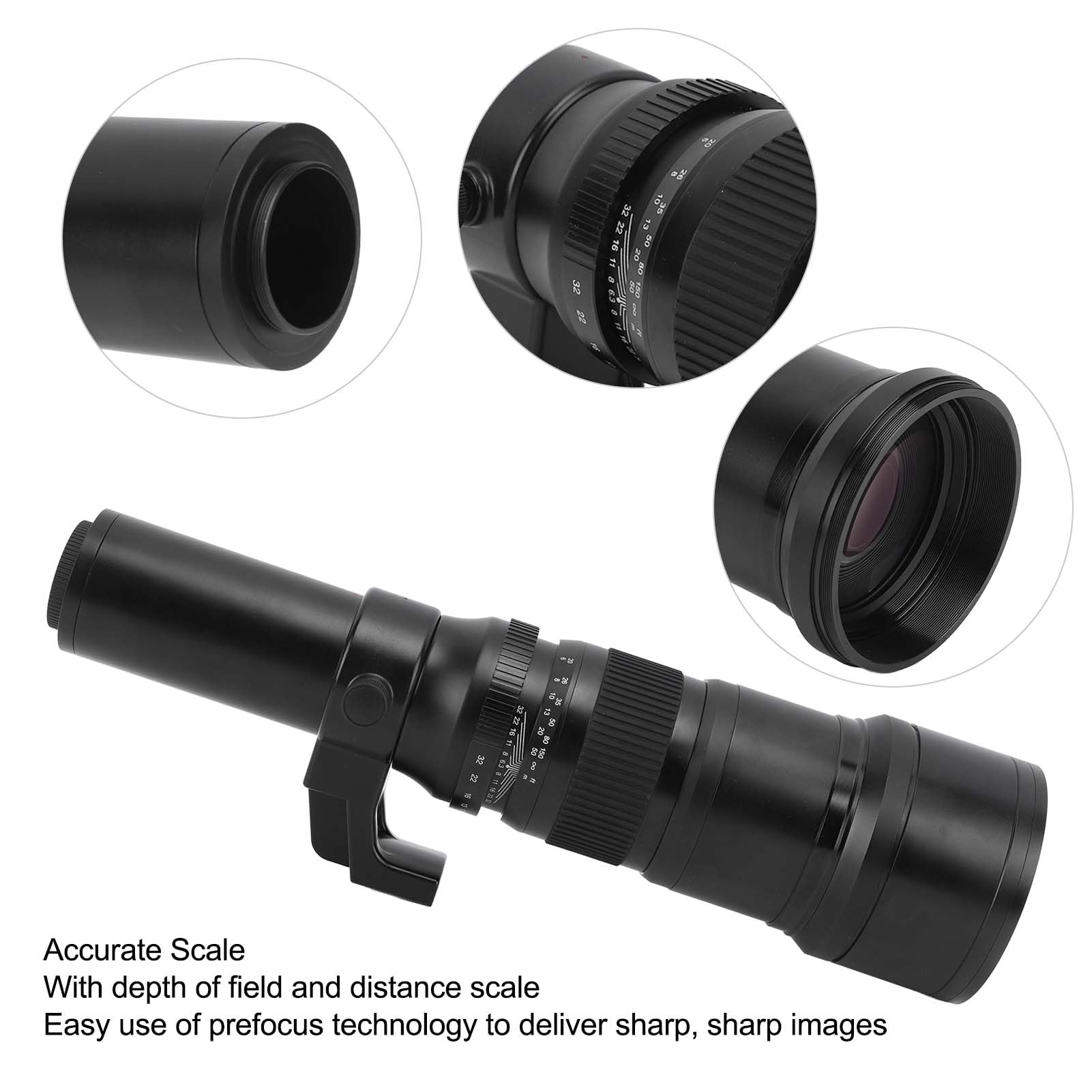 Teleobiettivo Prime da 500 Mm F/6.3 con Messa a Fuoco Fissa + Anello Adattatore per Montaggio Obiettivo AF T2, Teleobiettivo per Fotografia Astronomica per Fotocamera con (Nero)