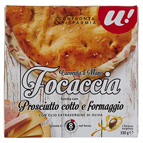 U! Confronta & Risparmia Focaccia Farcita al Prosciutto Cotto e Formaggio con Olio Extra d'Oliva, 330g (Surgelato)