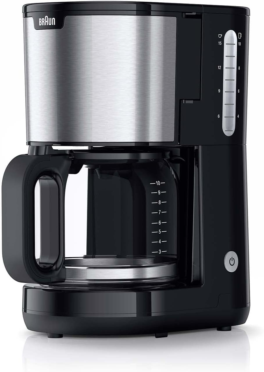 Braun PurShine KF 1500 BK Kaffeemaschine – Filterkaffeemaschine mit Glaskanne für bis zu 10 Tassen, OptiBrew-System, Automatische Abschaltung, 1000 Watt, Schwarz