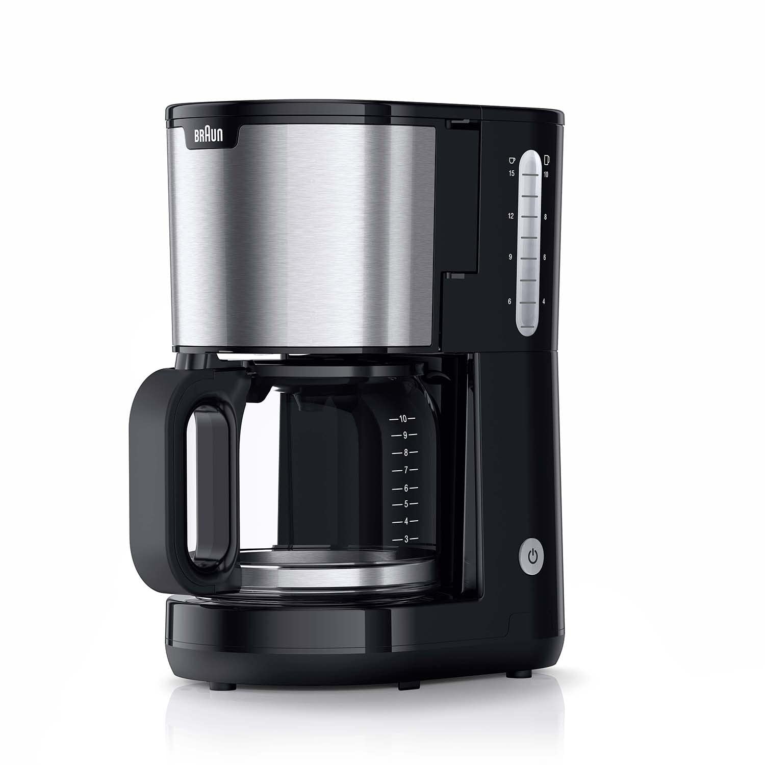 Braun Household PurShine KF 1500 BK - Filter coffee machine with glass jug for up to 10 cups, OptiBrew system, automatic shutdown, 1000 Watt, color: Black