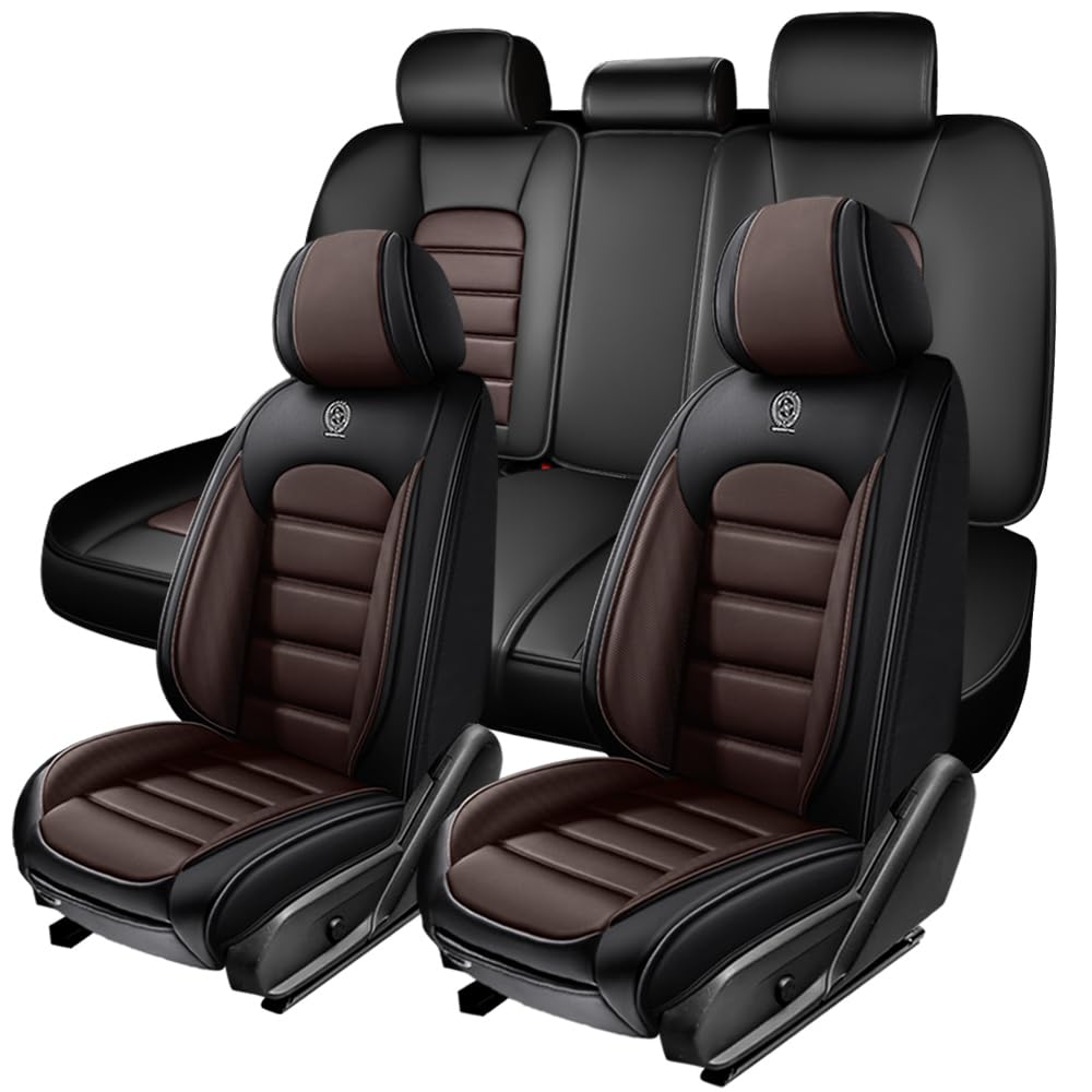 5 Seat Covers for Toyota FJ Cruiser 2007-2014,Premium Nappa Leather Car Seat Covers Car Seat Cushions,Waterproof Soft Seat Covers for Cars,Interior Accessories Airbag Compatible（Standard-Black&Coffee）