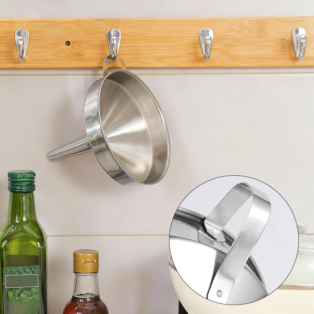 Embudo de Cocina de Acero Inoxidable de 4.4 Pulgada, Embudo de con Anillo de Asa, Accesorios de Cocina para Llenar Botellas, Transferir Líquidos, Ingredientes Secos, Aceite, Leche, Gran