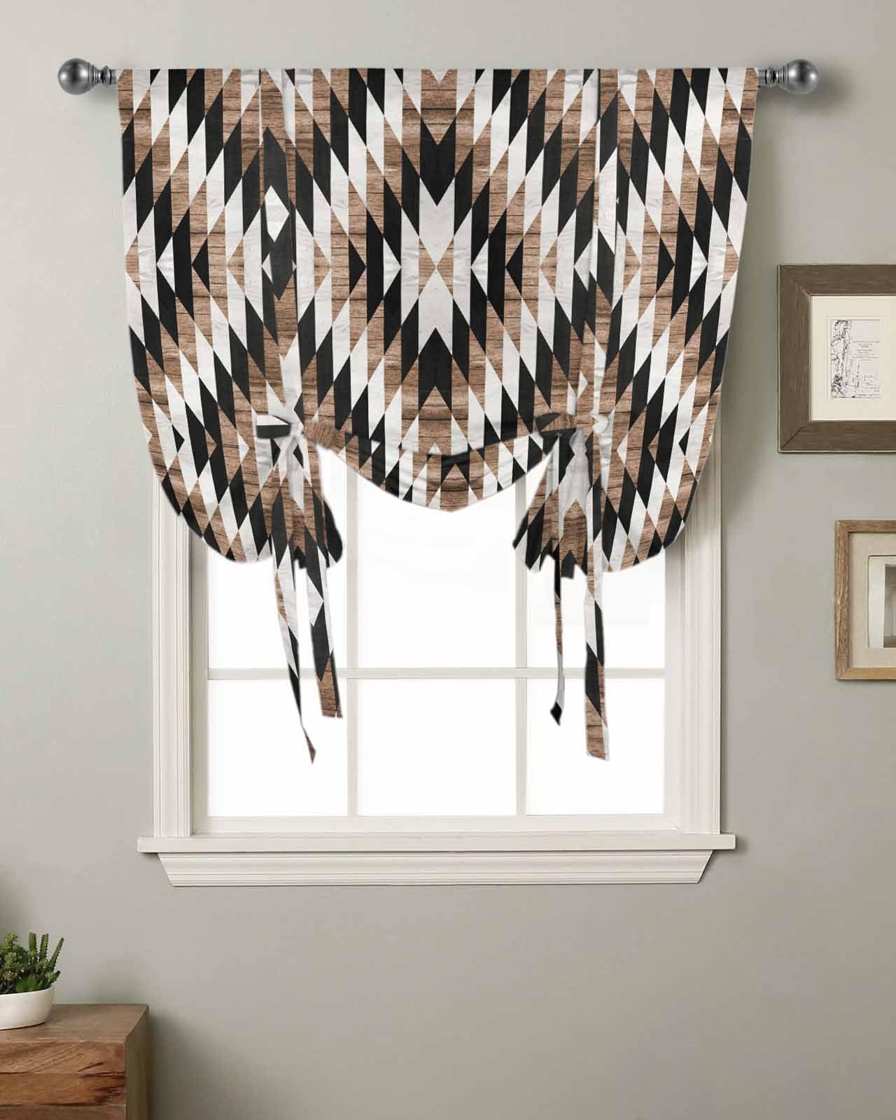 Brown Aztecs Tie Up Curtains for Windows 63 Inch Length Balloon Curtains Kitchen Adjustable Balloon Window Shade Abstract Southwest Geometric Vintage Tribal Tie Up Bathroom Curtain Window 52