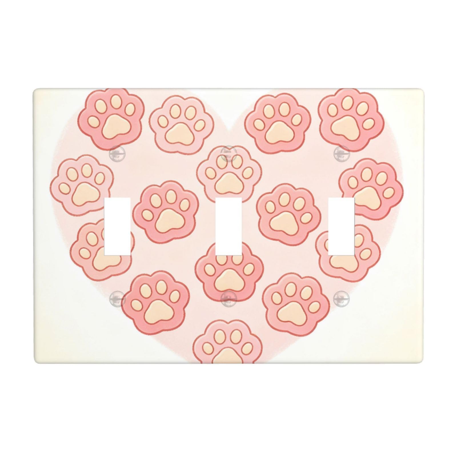 Dog Paw Heart 3 Gang Switch Plate Cover-Unbreakable Polycarbonate Wall Plate, Heat Resistant Toggle Switch Decor for Home