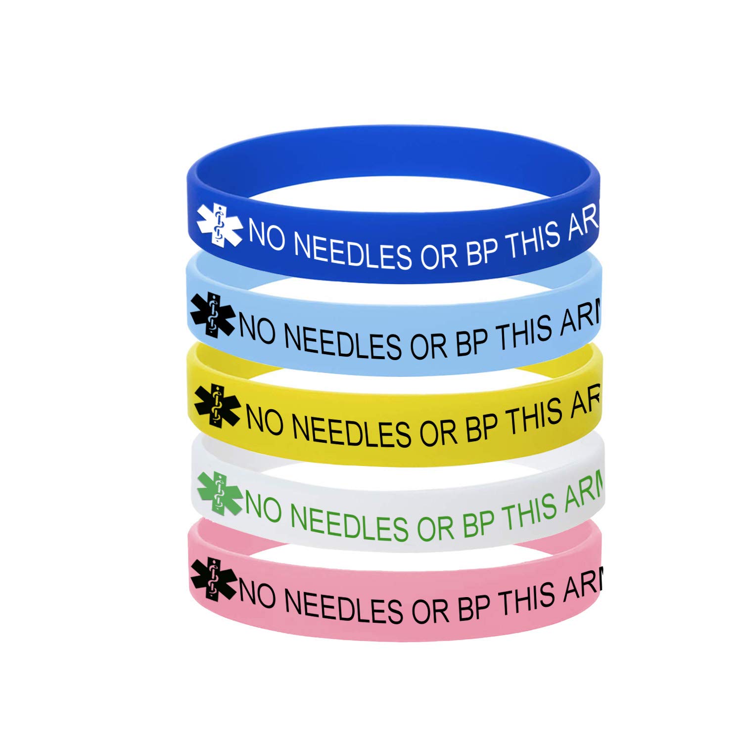 5 Color Pack-Personalized Engraved Medical Alert ID Jewelry Food Drug Allergy Bracelets,100% Silicone Rubber ID Survivor Bracelet Band,Emergency Contact Bracelet,Diabetes Bracelet,5.5"-7.9"
