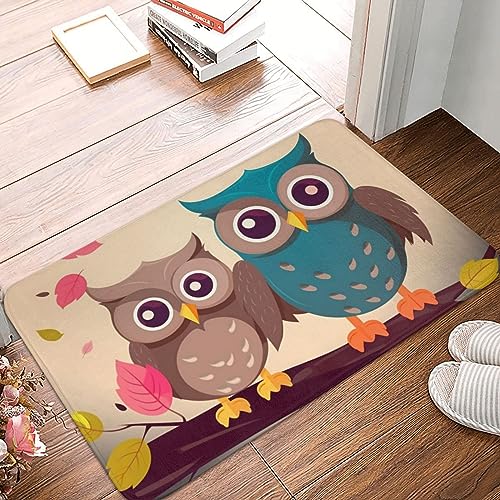 Zerbino con gufi, resistente, per interni ed esterni, antiscivolo, assorbente, a basso profilo, lavabile, in flanella, 40,6 x 61 cm