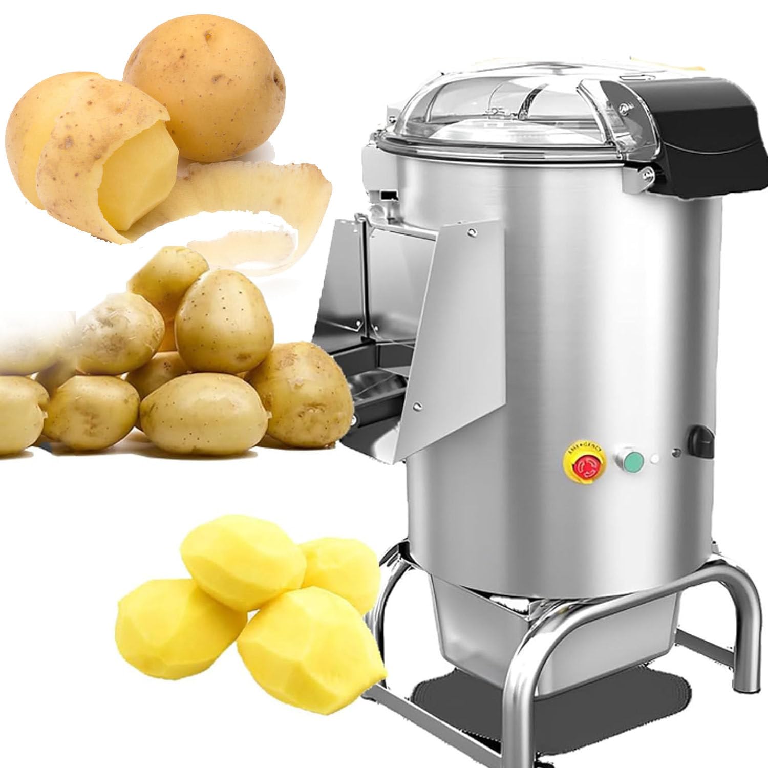 Pelador de Patatas EléCtrico, Pelador AutomáTico de Frutas y Verduras Giratorio de 550 W, Equipo de Pelado Acero Inoxidable, Rendimiento Alto y RáPido de 70-100 Kg/H, para Verduras de Cocina,220V