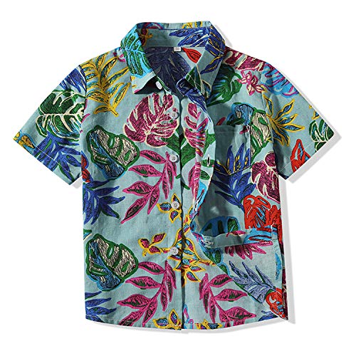 Boy's Coconut Tree Print Beach Tops Baby Aloha Hawaiian Shirt (1-5 Years Old) (Navy, 3-4 Years/120)