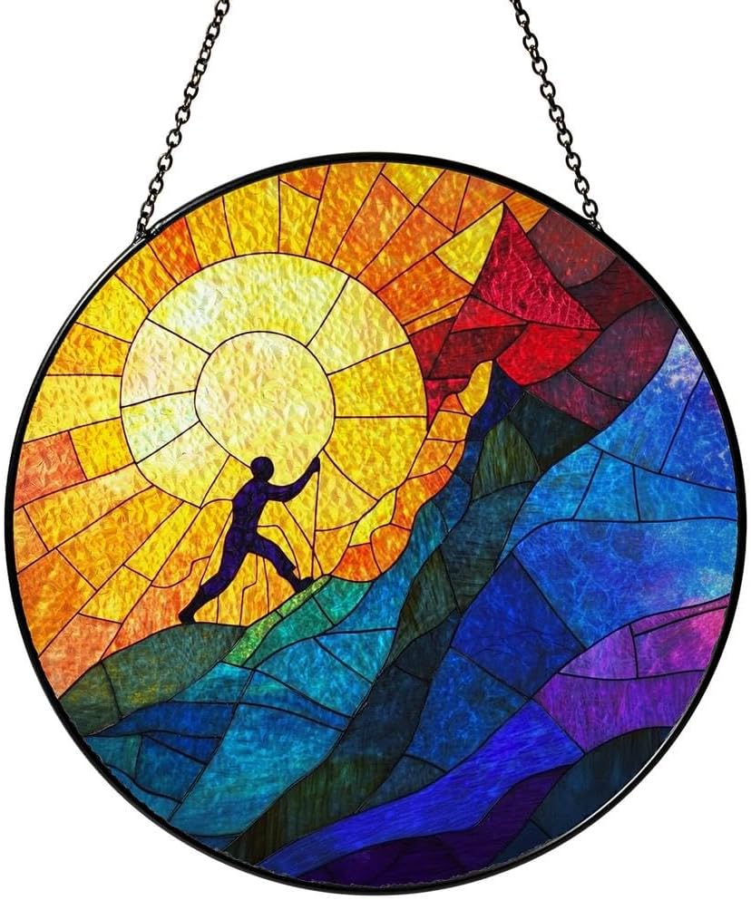 Mountain Climbing Stained Glass Suncatcher Ornaments Gifts Christmas Decor