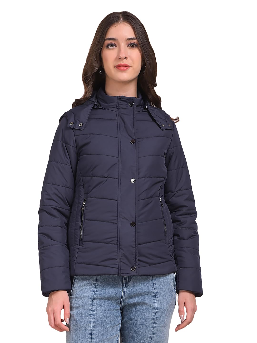 crimsoune club Women's Navy Blue Hooded Neck Puffer Jacket-picture-20