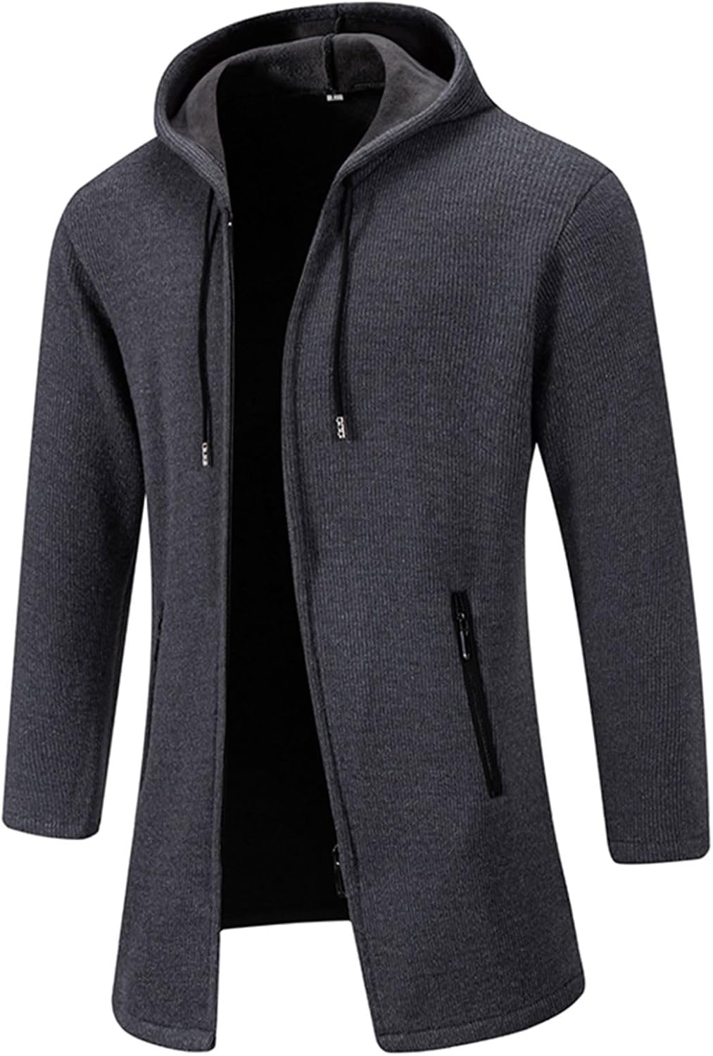 Men's Long Wool Overcoat Winter Thermal Jackets Comfy Fleece Lined Full Zip up Coats Soild Trench Coat with Pockets