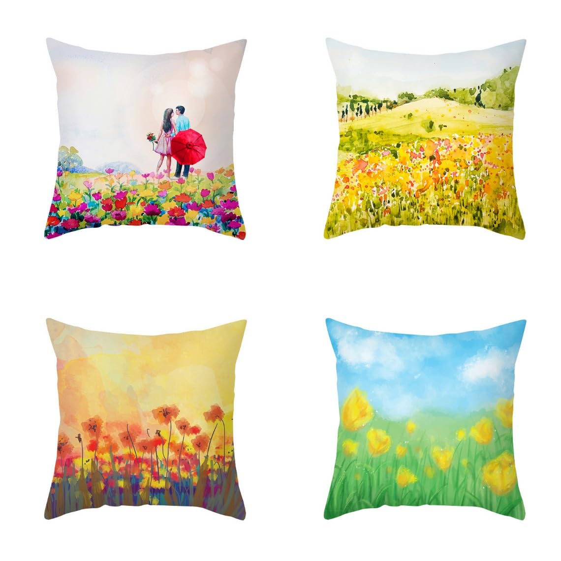 Chenlane Silk Throw Pillow Covers For Couch Cushion Chair Seat Flower, Indoor/Outdoor Zippered Sofa Decorative 45x45 cm, 4Pcs