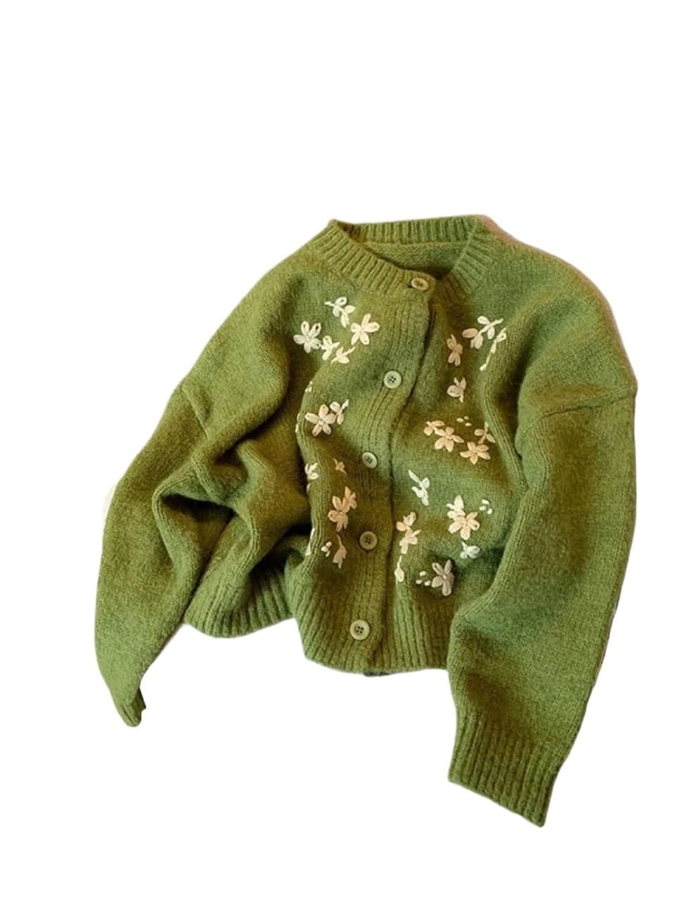 Chaquetas De Punto para Mujer Vintage Acogedor cárdigan Flor Bordado otoño Invierno Pradera Chic suéter Verde Cachemira Top 2000s estética Cárdigan De Mujer con Cremallera(S)