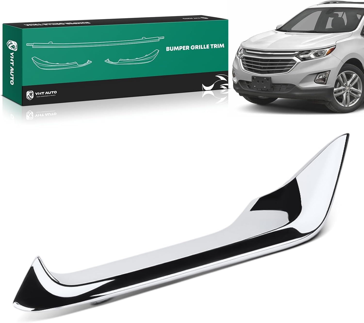 YHTAUTO Front Bumper Cover Molding Compatible with Chevrolet Equinox 2022-2024, Chrome Front Right Passenger Outer Side