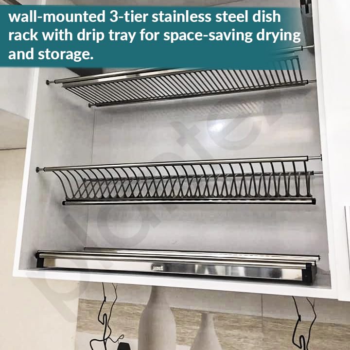 Image of Plantex Stainless Steel Plate Stand with Drainer Tray /600mm GTPT Tray for Kitchen Cabinet /Dish Rack /Kitchen Organizer for Quick Drying and Storage - Set of 3 Pcs (Chrome)