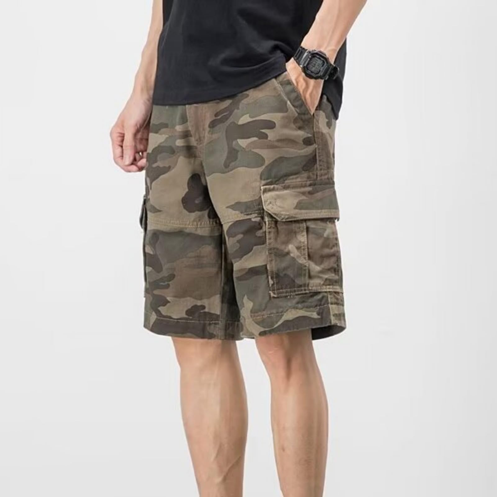 Pantalon De Travail Homme Impermeable Cargo Elastique avec Multipoches Rallonge Bas Jogging Short Chantier Court Sport Léger Été Baggy Randonnée Élastique Bermuda