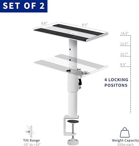 Miniatura 3 de VIVO Juego de soporte de escritorio con abrazadera para altavoces, bandejas de 10 x 9 pulgadas, ajuste de altura e inclinación, soportes universales