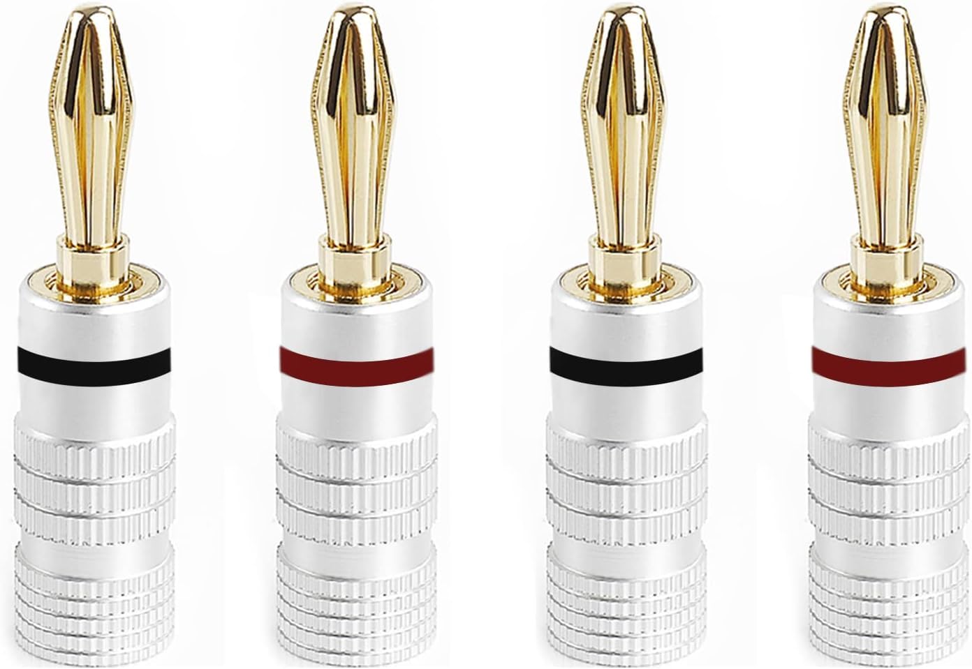 AMIUKON 24K 金メッキ バナナプラグ スピーカーケーブルコネクター アルミメタルシェル 12AWG-18AWGゲージ 4mm (4本セット)