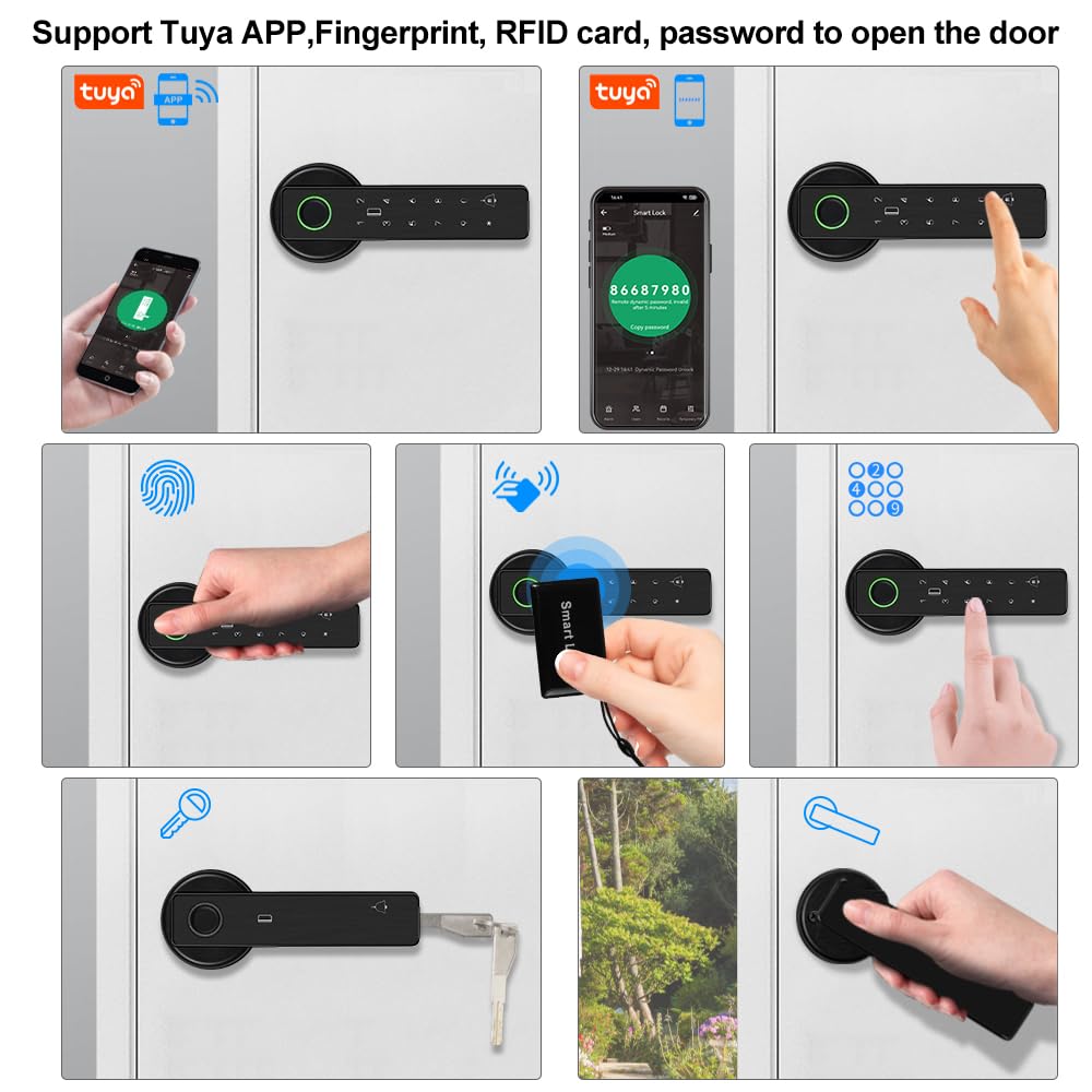 Serrures de porte intelligentes avec boutons, serrures numériques d'entrée sans clé avec poignées, serrures externes à empreintes digitales, loquets de porte électroniques avec claviers, poignées de