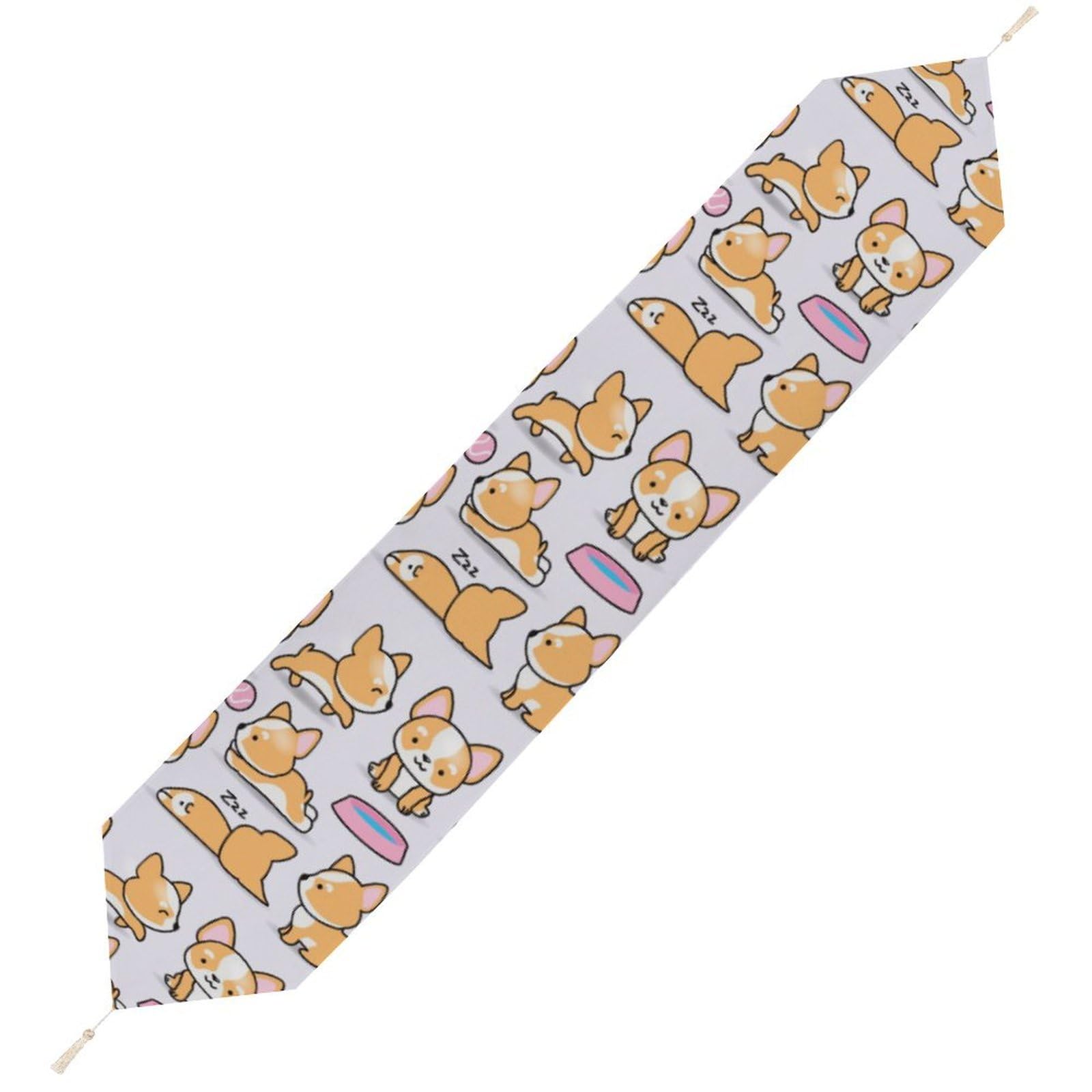 JZemdybill 178*33cm Table Runner with Tassel, Funny Corgi Table Runner, Table Decoration for Kitchen, Party, Restaurant