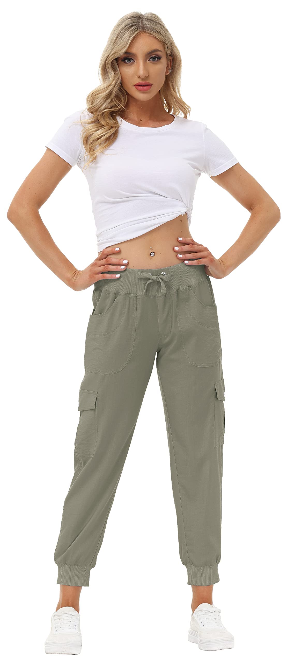 JINSHI Pantalons de Randonnée Femme Cargo Léger Pantalon D'extérieur Été Jogging Travail Taille Haute avec Poches