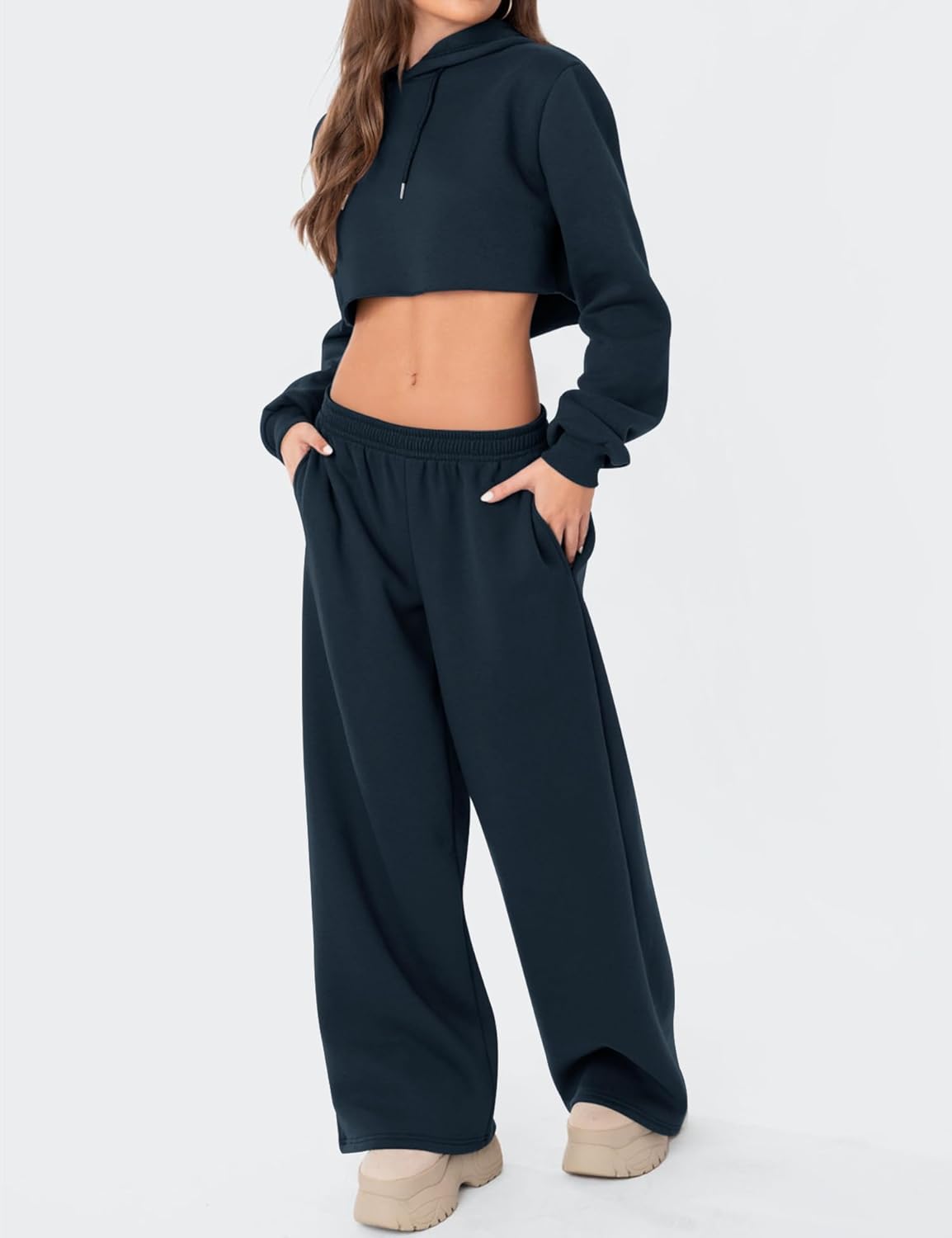 LOMON Wide Leg Sweatpants Women Fleece Sweat Pants Fall Spring Clothes 2026 Teen Girl Baggy Jogger Sweatpant with Pockets - Image 5