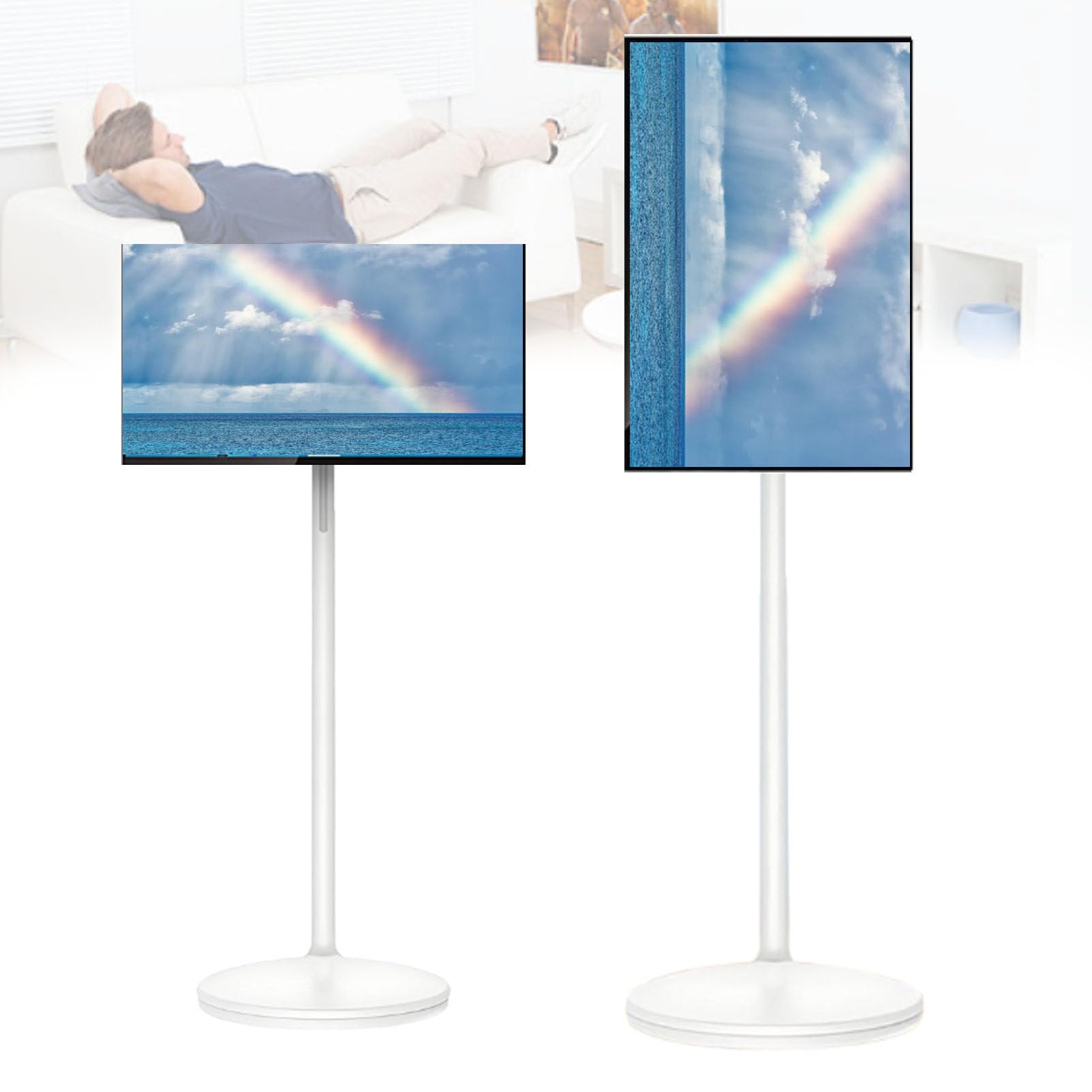 Monitor touch screen intelligente con batteria integrata, mirroring dello schermo wireless, supporto portatile su ruote per uso ufficio