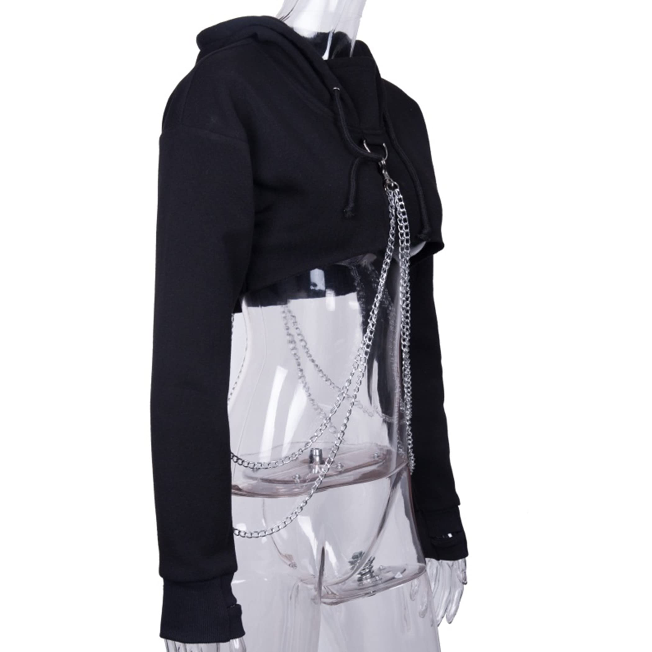 Gothic Punk Langarm Kapuze Crop Tops Halloween Rave Skelett Maske Hoodie Sweatshirt