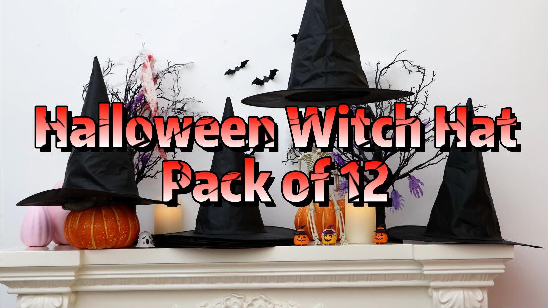 Lot 12 Chapeaux Sorcière Halloween – 2 Tailles + Corde 48 M – Décoration Suspendue Cosplay Fête Sorcières