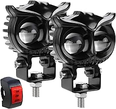Carzex® Mini Driving Owl LED Flasher Projector Fog Light for Bikes & Scooty – White/Yellow + Combo Beam Modes, Heavy-Duty Metal Body, Waterproof Design, Free On/Off Switch Included (Set of 2 Pcs)