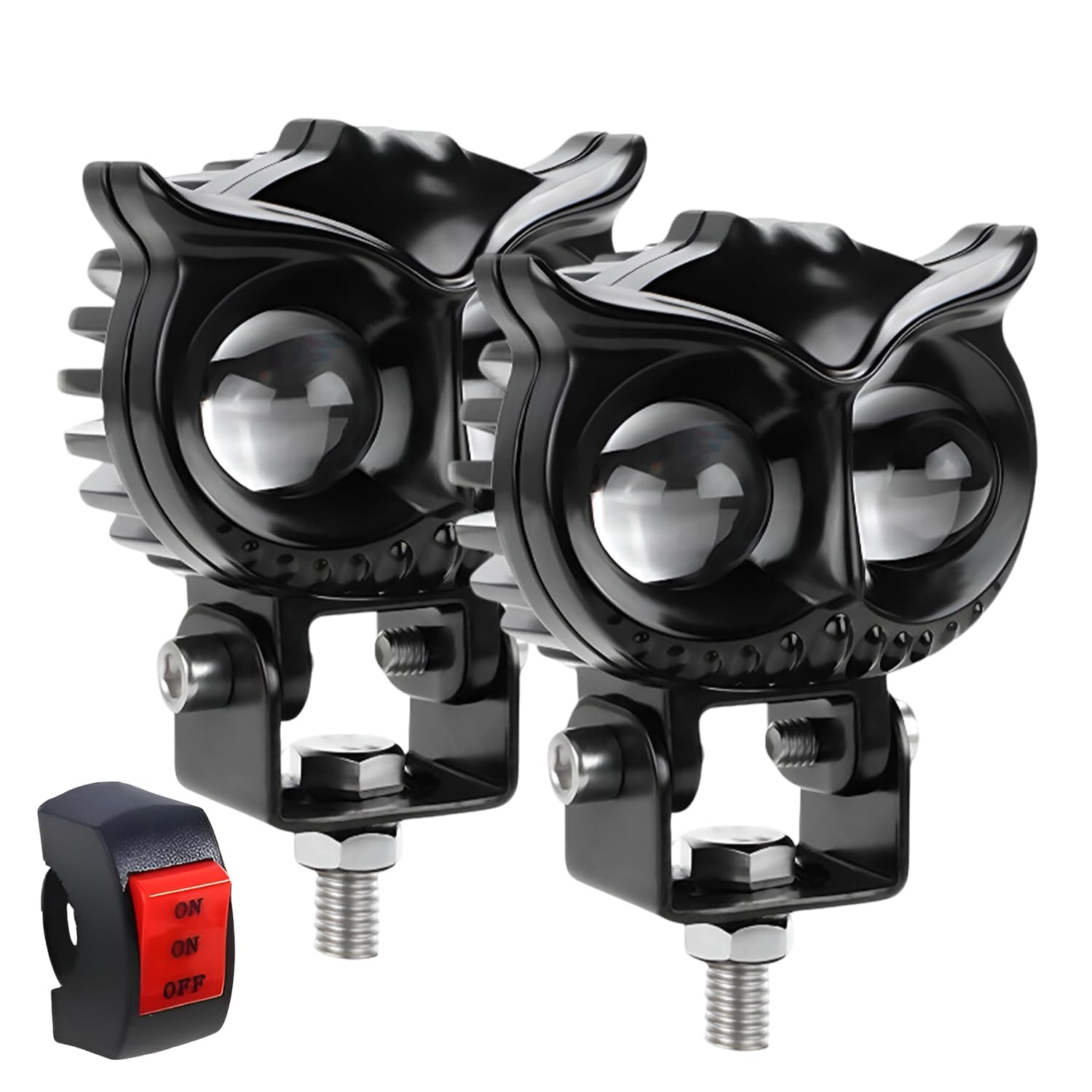 FABTEC Owl Light Mini Drive Led Fog Light Projector Light with White/Yellow Led DRL Light for Cars, Bikes, Scooty Metal Body with Turn On/Off Switch, Set of 2 Pcs