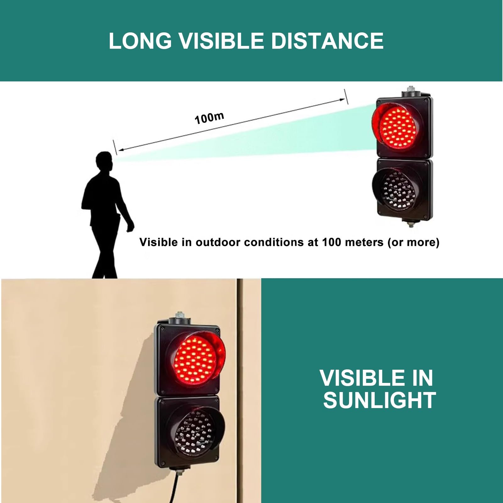 Lampada di Segnalazione Impermeabile IP65 for semafori industriali, Luce di Segnalazione da 4 Pollici, 2 Colori Rosso/Verde, for incroci, fabbriche, scuole, caselli autostradali