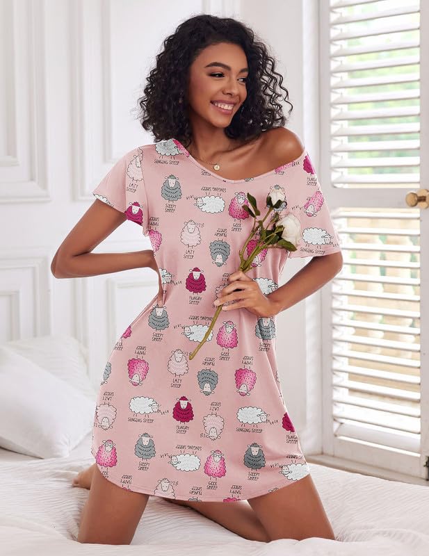 Image of Ekouaer 2 Pack Nightgowns for Women Short Sleeve Nightshirt Soft Sleepdress