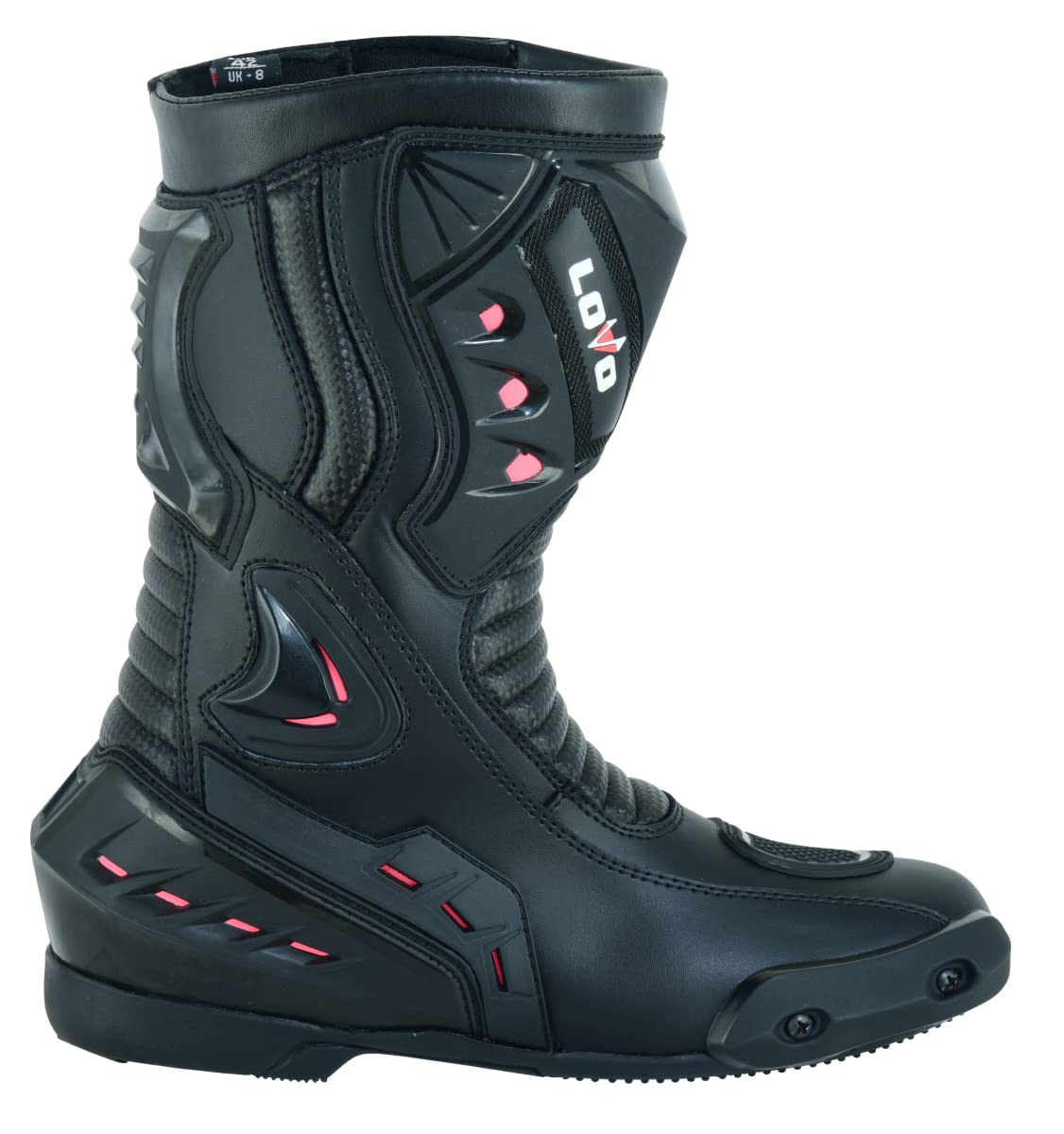 Bottes de moto de course Femme) COULEUR NOIR avec Détails Rose
