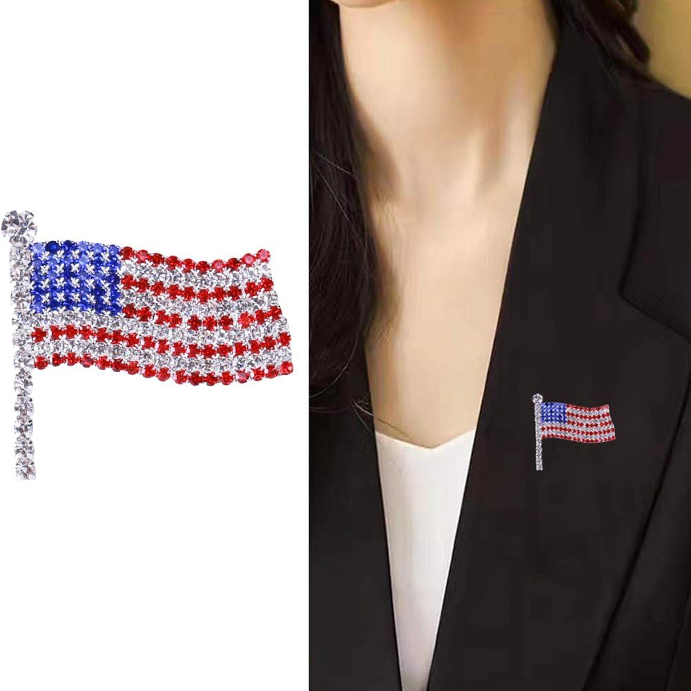 Uzztfa Style 3 American Flag Brooch Pin, Usa Flag Pins, Sparkling Rhinestone Lapel Pins Badges For Hats, Backpacks, Clothes, Jewelry