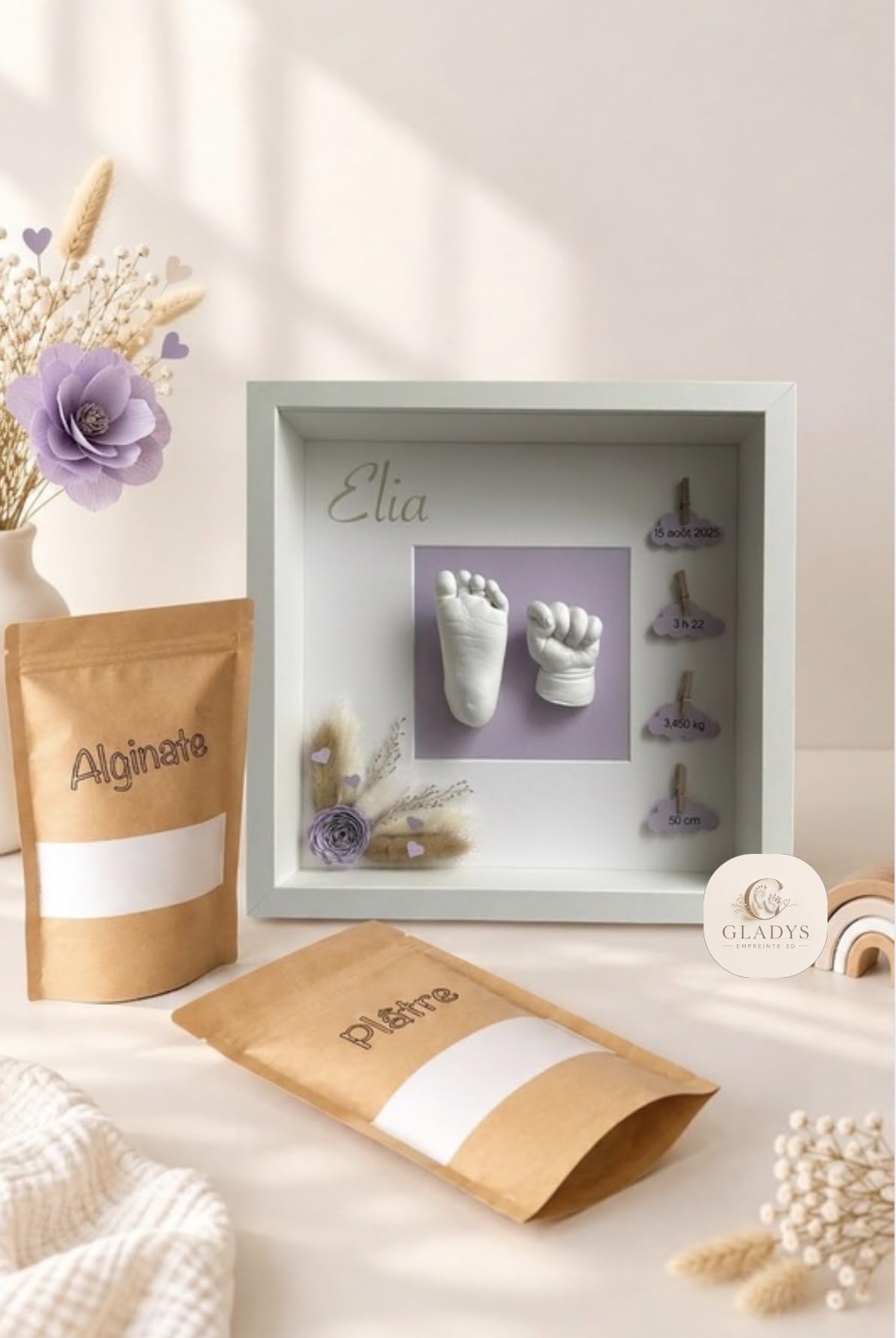 Kit Empreinte 3D (cadre 2 empreinte bébé) - Gladys empreinte 3D