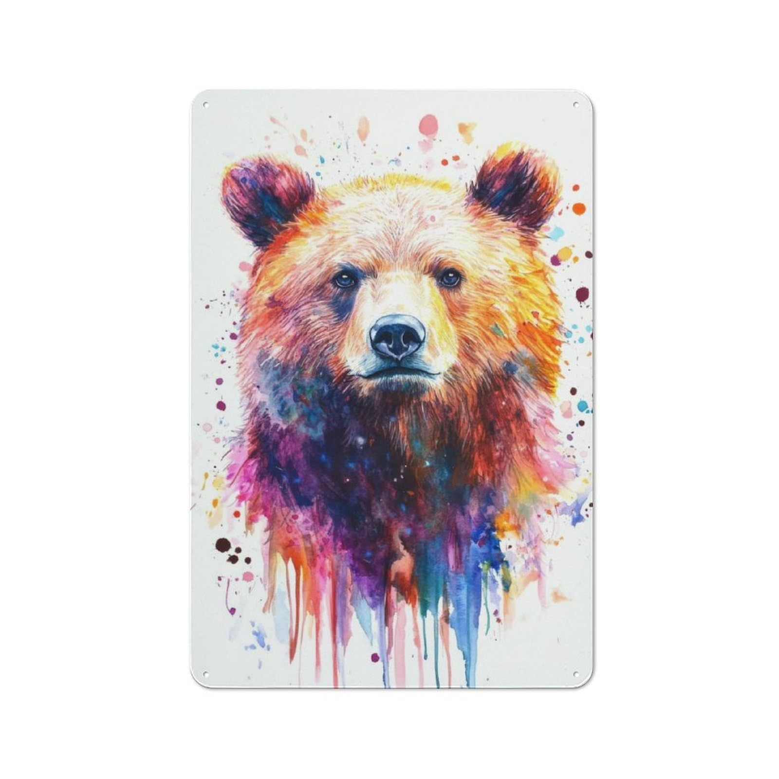 Junmoney Watercolor Bear Portrait Tin Wall Plaque 30X20cm With For Home Bar Wall, For Kitchen And Home Bar Decor, For Home Office And Studio Walls