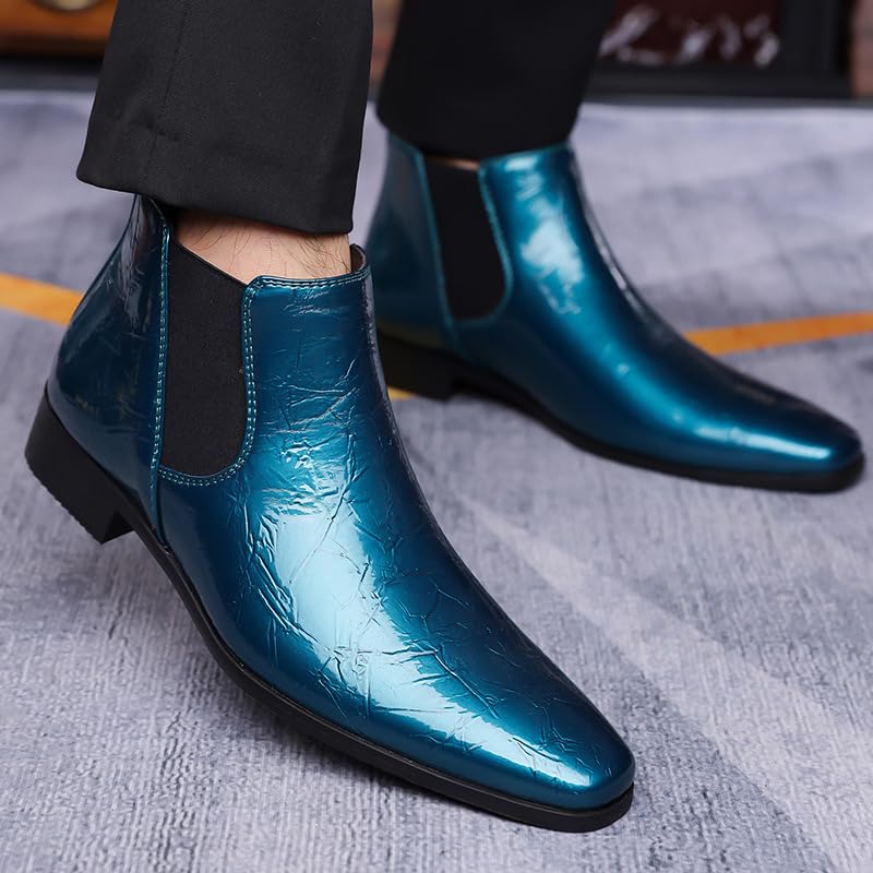 Image of Men's Patent Leather Low Chunky Heel Chelsea Boots Fashion High Gloss Slip-on Business Dress Oxford Boots for Wedding Prom Party Business Work