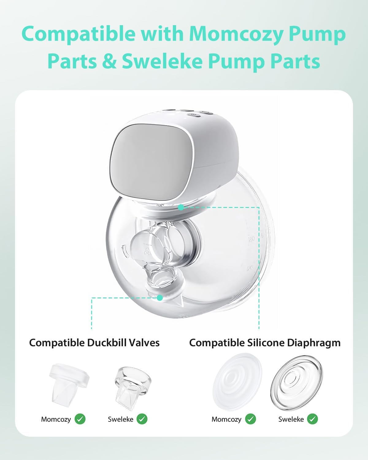 Sweleke Wearable Breast Pump Replacement Set, 4PCS Diaphragms & 4PCS Duckbill Valves, Compatible with Momcozy S9Pro/S12Pro (Not Original) - 4
