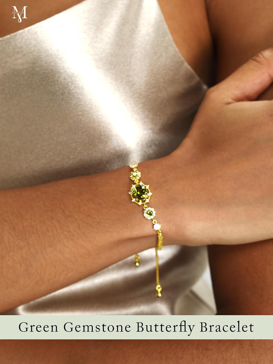 14K Gold Plated Bracelet for Women Dainty Gemstone Cubic Zirconia Bracelet Birthstone Adjustable Chain Non Tarnish