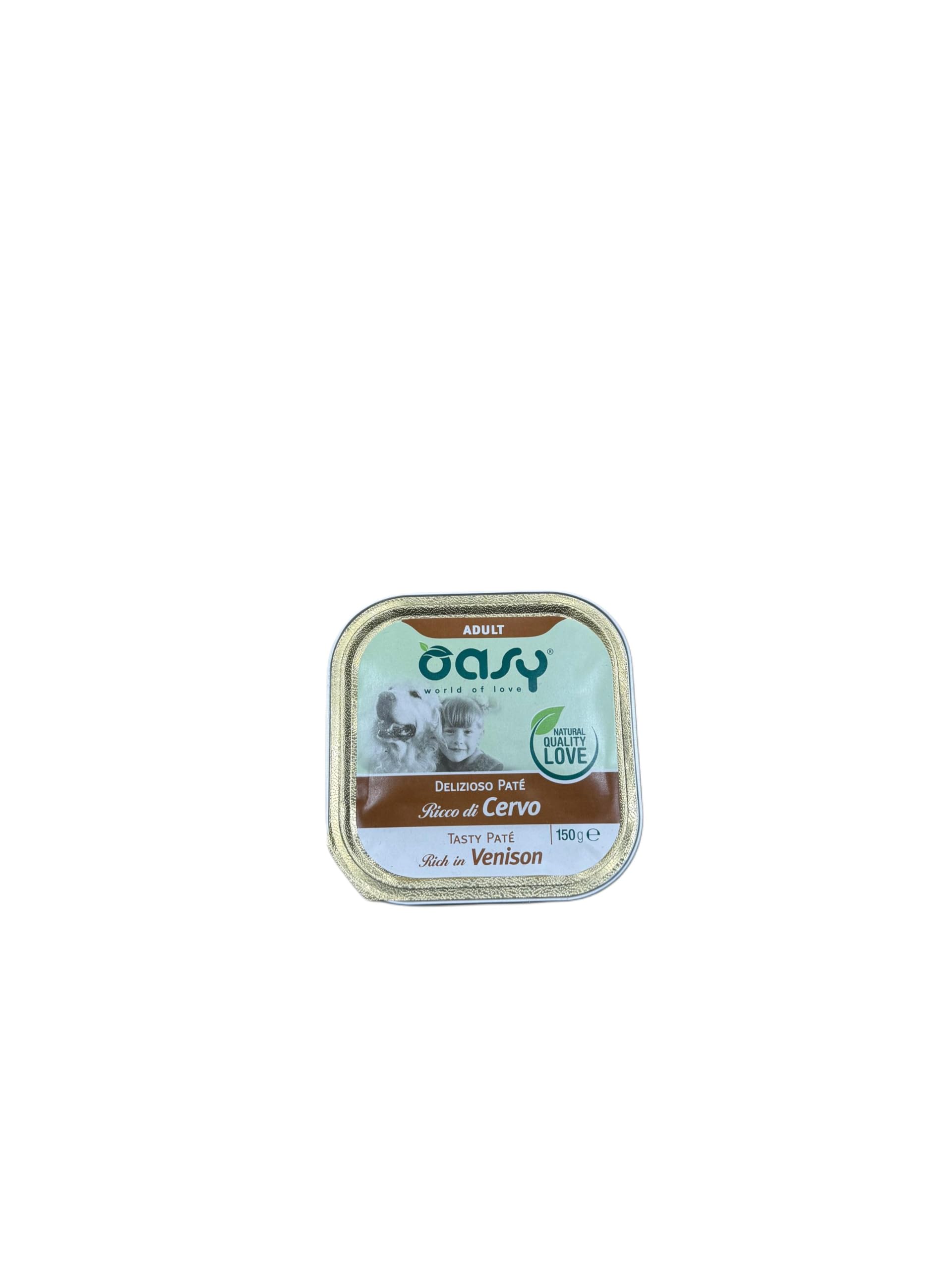 Oasy delizioso patè per cani adulti di tutte le taglie, gusto CERVO | 11 vaschette da 150 grammi l'una.