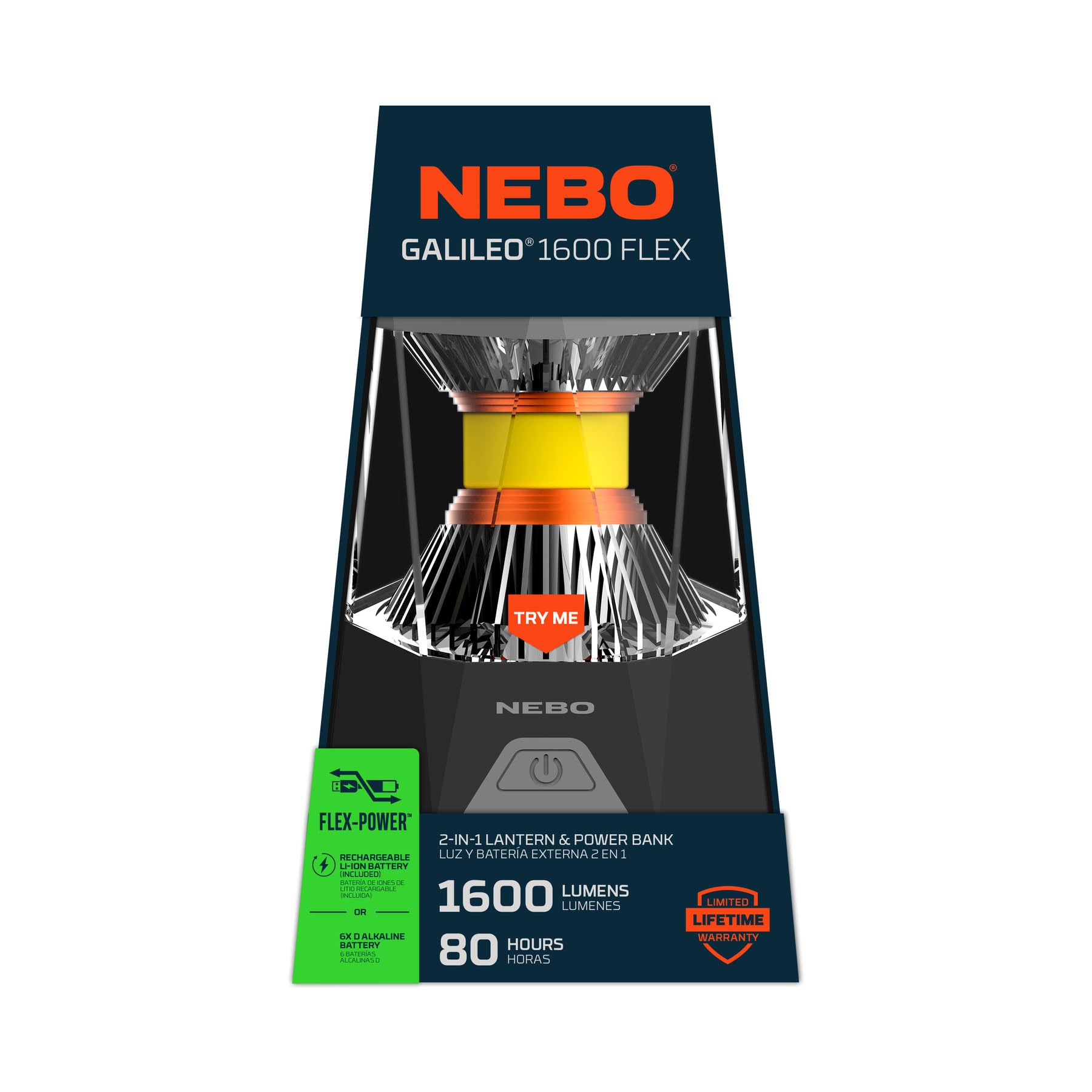 NEBO Galileo 1600 Flex - 1600 Lumen Laterne - Wiederaufladbare Campingleuchte & Powerbank - 360° LED Beleuchtung & IPX4 Wasserdichtigkeit