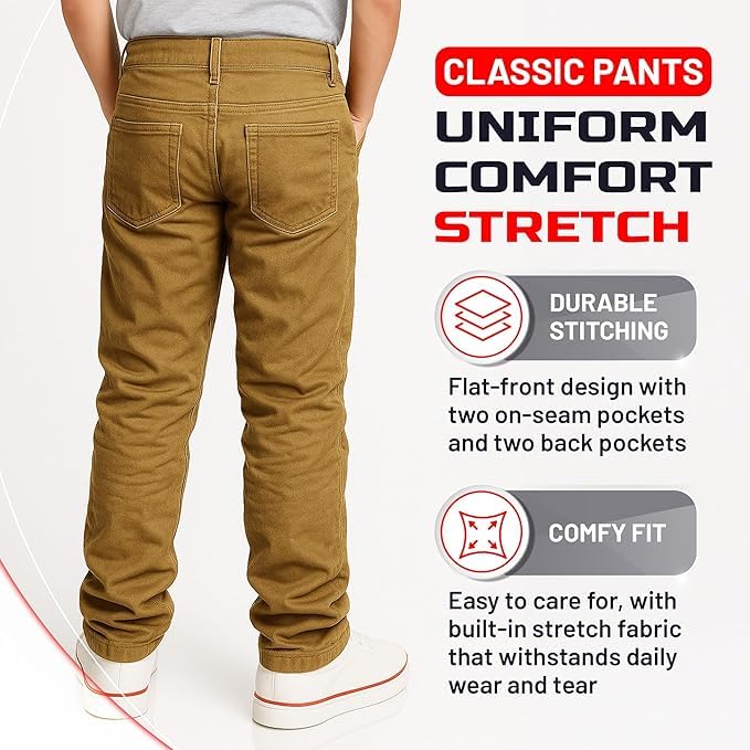Access Boy’s School Uniform Pants, Stretch Flat-Front, Slim-Fit, Machine Washable Uniform Pants for Boys2