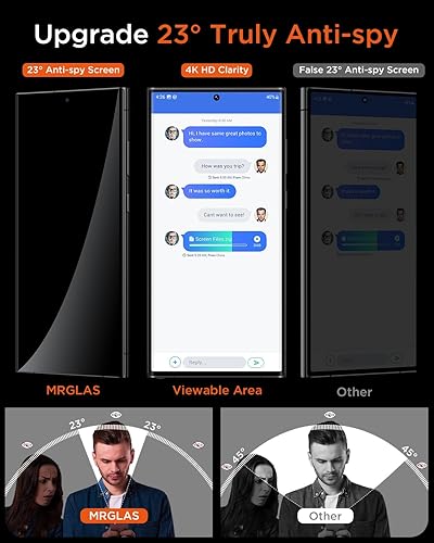 Miniatura 3 de MRGLAS Paquete de 2 + 2 protectores de pantalla de privacidad para Samsung Galaxy S23 Ultra de 6.8 pulgadas con protector de lente de cámara cabina