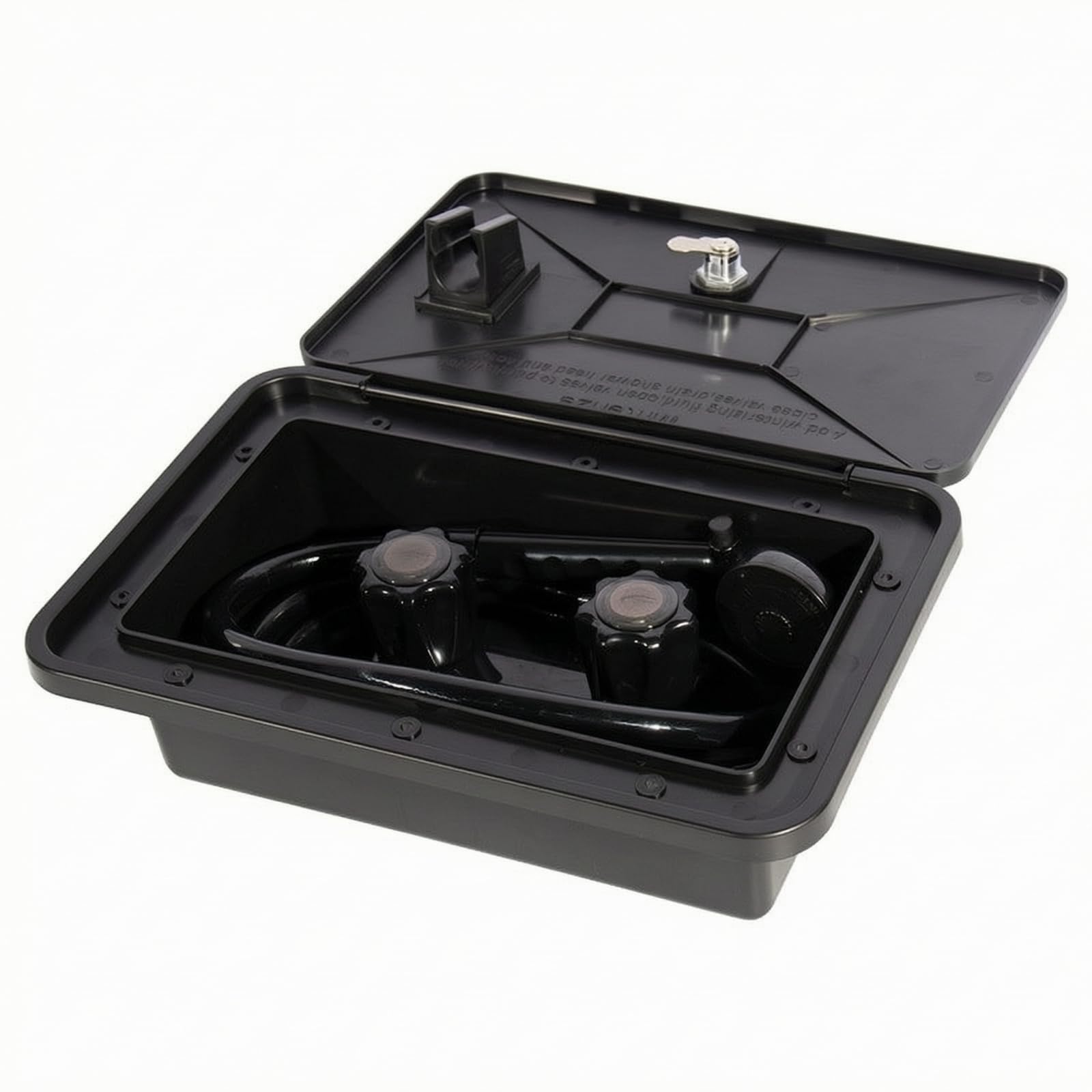 Box Doccia Esterno con Coperchio, Nero | A Tenuta Stagna, Doccetta Esterna per veicolo ricreazionale, Ergonomico, Kit Doccia con Contenitore, roulotte, Campeggio