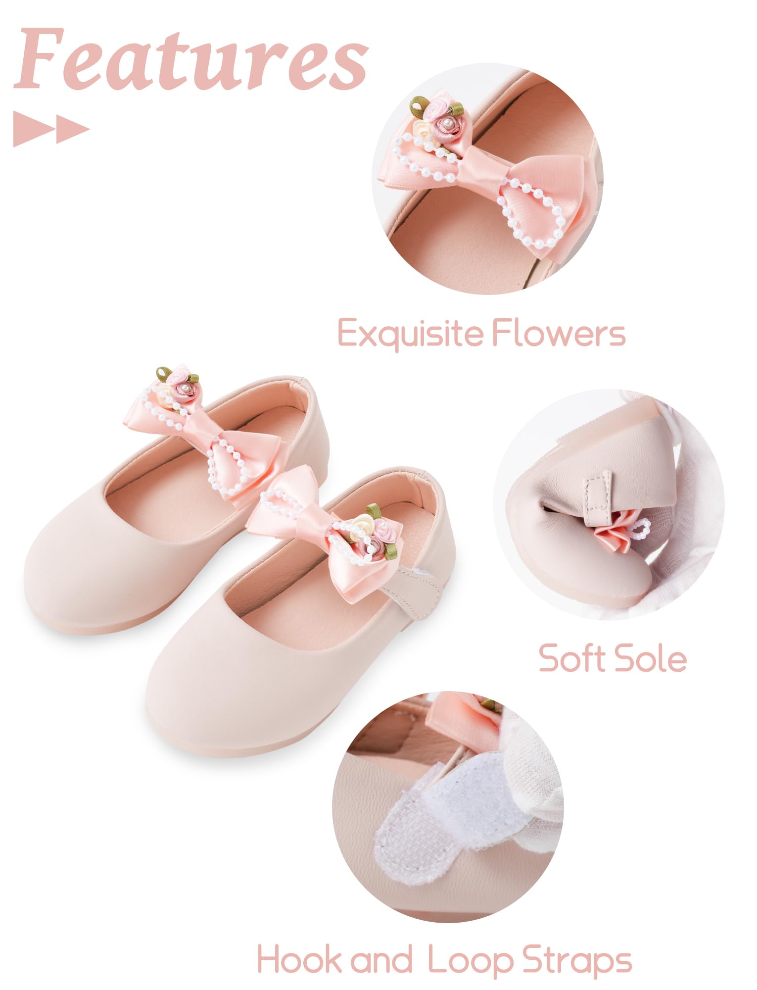 Happy Cherry Girls Mary Jane Dress Shoes Ballerina Flats for Wedding Party Flower Girl School Shoes Pink 23