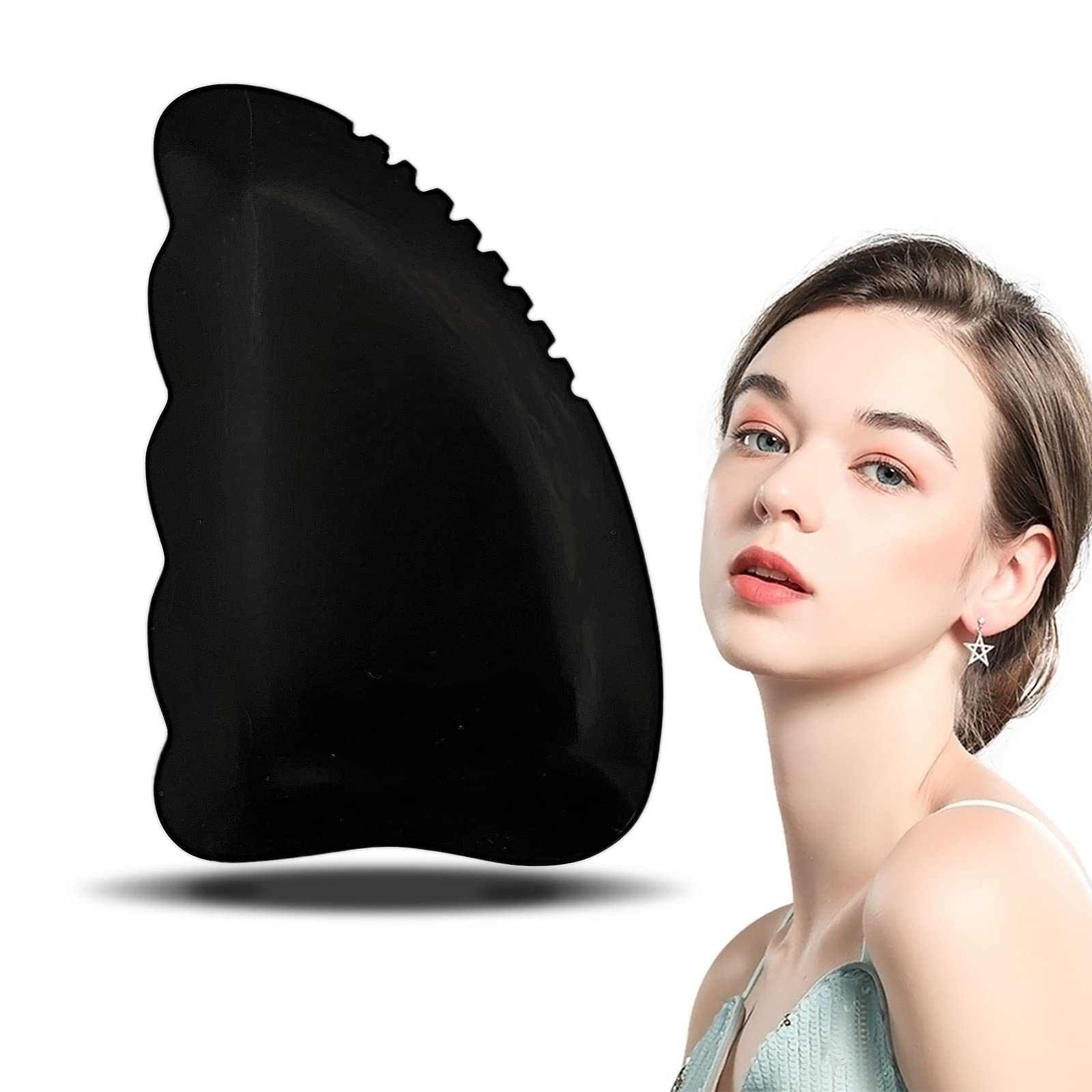 Gua Sha Facial Tools, Bian Stone Guasha Tool for Face & Jawline, Facial Gua Sha Stone for Puffiness Reducing, Daily Skincare Face Stone Gua Sha Tools, Fin Shape