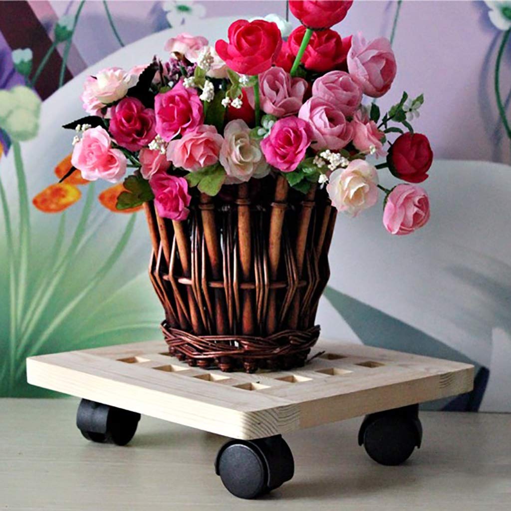 Carretilla para Plantas Cuadrada con Ruedas giratorias, Carrito de Madera para Exteriores, Carrito para Plantas de Interior, transportador de macetas Grandes, s(Blanco 35cm)